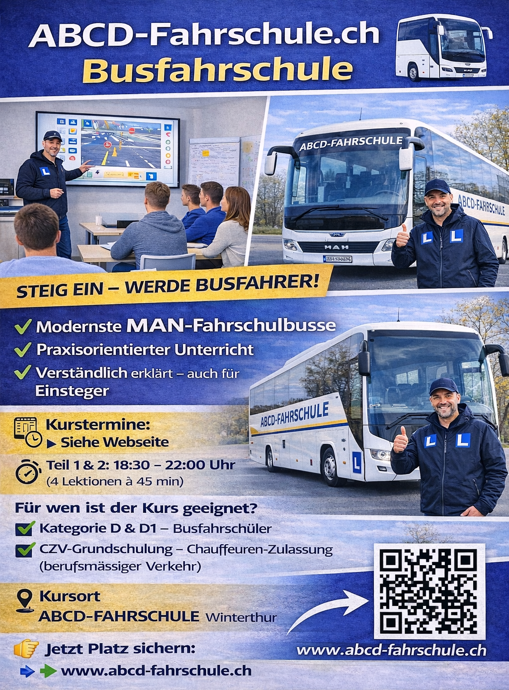 Bild von 2026.01.06 Technik-Theoriekurse Kategorie D / D1 für Reisebusse, Stadtbusse. Postauto, Zusatz-Theorie-Prüfungskurs in Winterthur Fahrschul-Kategorie D/D1 